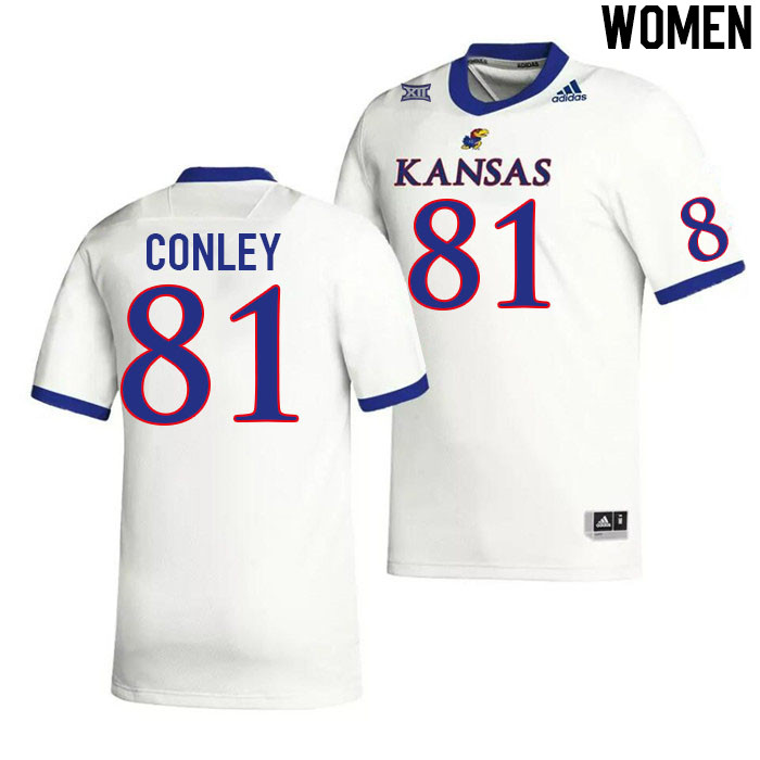 Women #81 Quinton Conley Kansas Jayhawks College Football Jerseys Stitched Sale-White - Click Image to Close